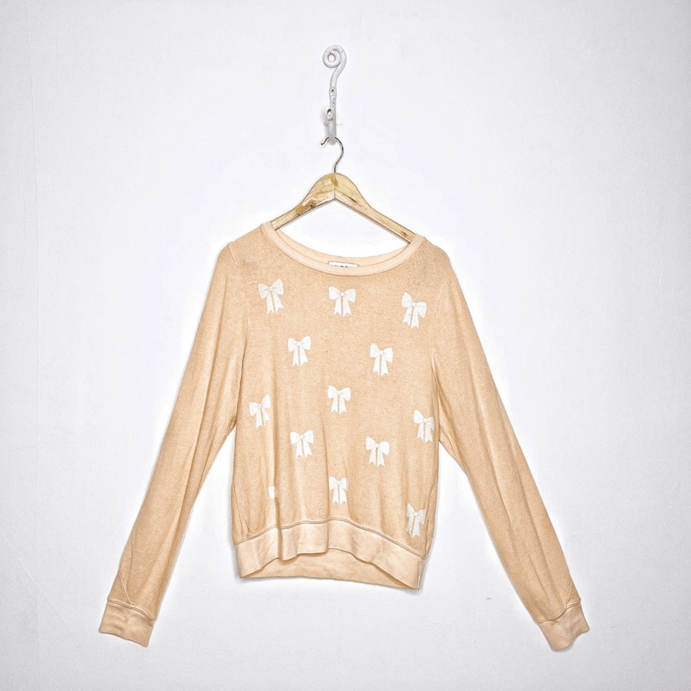 Wildfox Baby Bow Fleece Sweatshirt Peach Crewneck oversized women's s small